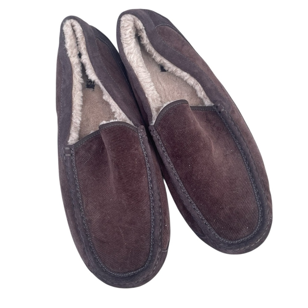 Ugg Men’s Ascot Sheepskin Slippers, Brown Corduroy, Size 18, EUC